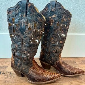 Corral Musgo Python Leather Cowgirl Boots Cut Out Cross C2123 Women's Size 6